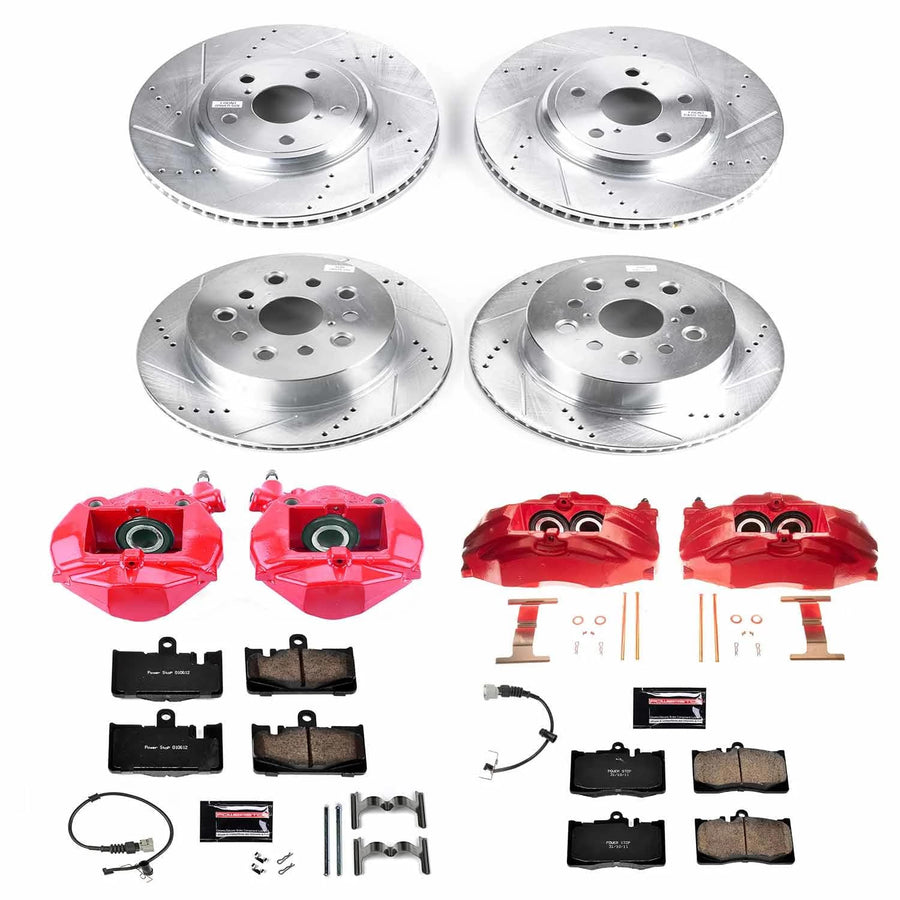Power Stop Z23 KC4462, Front and Rear Brake Kit-Drilled/Slotted Rotors, Carbon Ceramic Pads, Calipers and 2 Front & 2 Rear Sensor Wires For Lexus LS430 2001-2006 [Model Specific]