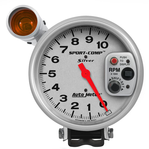 Auto Meter Sport-Comp 3911 Silver Shift-Lite Tachometer, 5.000 in.