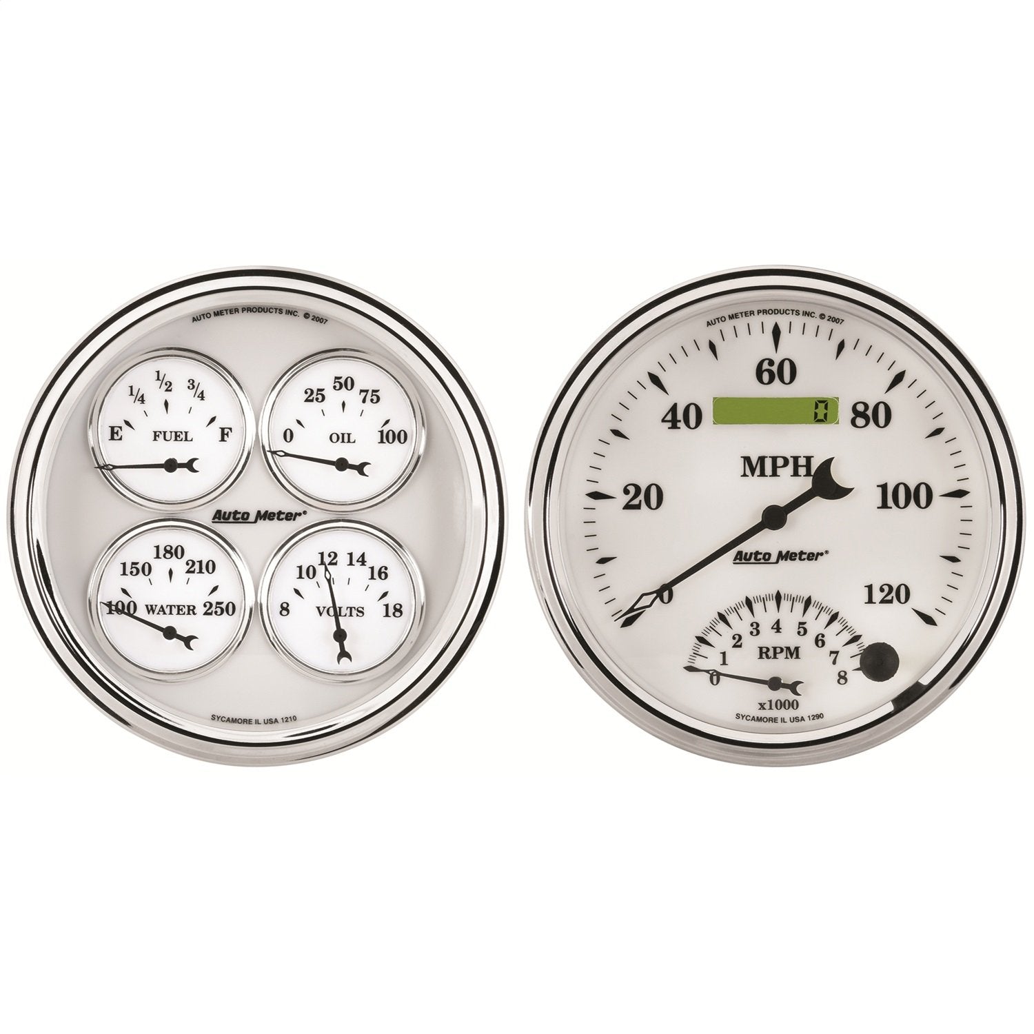 Auto Meter 1203 5" Tachometer / Speedometer Combo Kit Old Tyme White II Box