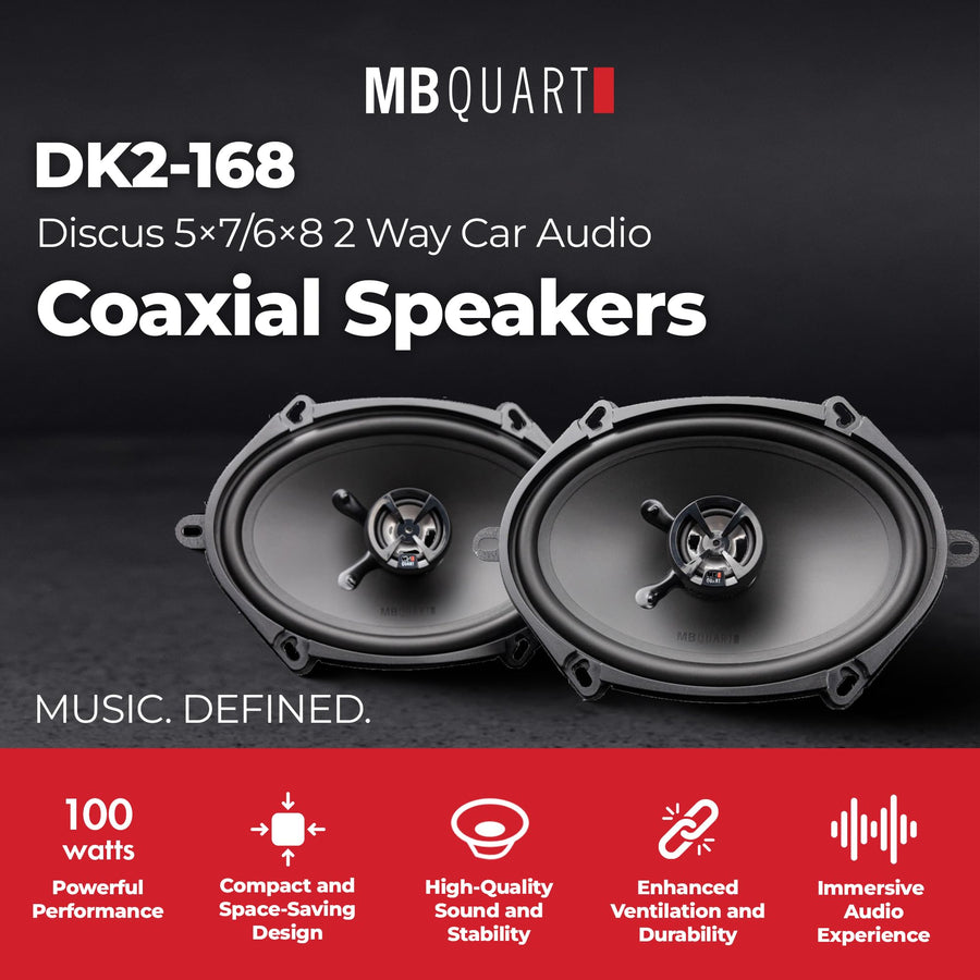 MB Quart 5x7 & 6x8" Discus Car Audio Coaxial Speakers with Polypropylene Cones & Butyl Rubber Surrounds for Enhanced Quality, 100W, 88 dB, Pair