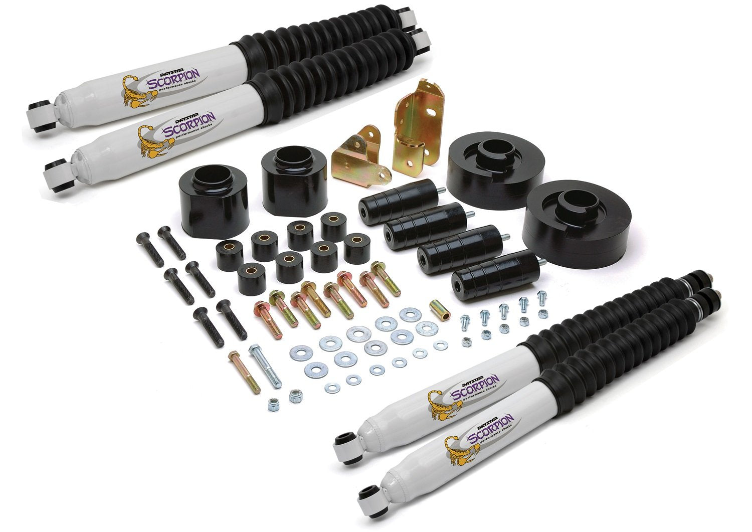 Jeep TJ Wrangler Daystar 3" Lift Kit with bump stops, transfer case drop, track bar bracket and front and rear shocks, fits 1997 to 2006 2/4WD, all transmissions, KJ09126BK, Made in America , Black