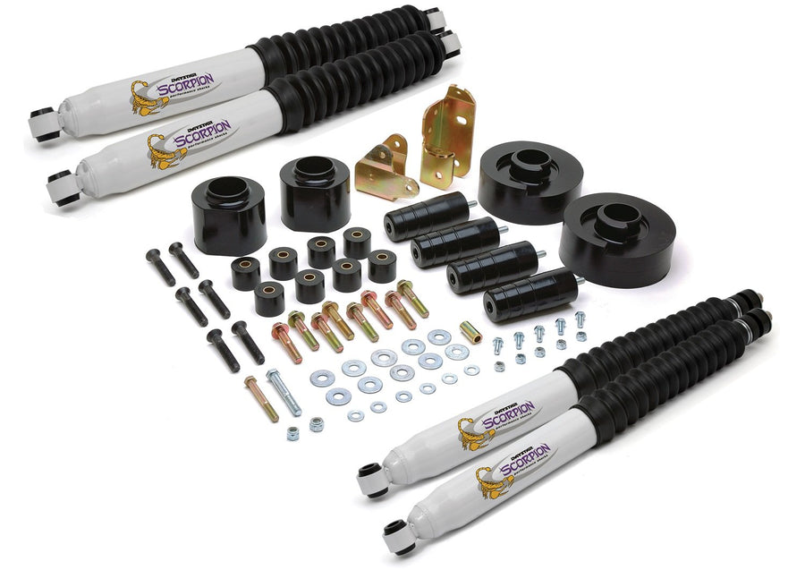 Jeep TJ Wrangler Daystar 3" Lift Kit with bump stops, transfer case drop, track bar bracket and front and rear shocks, fits 1997 to 2006 2/4WD, all transmissions, KJ09126BK, Made in America , Black