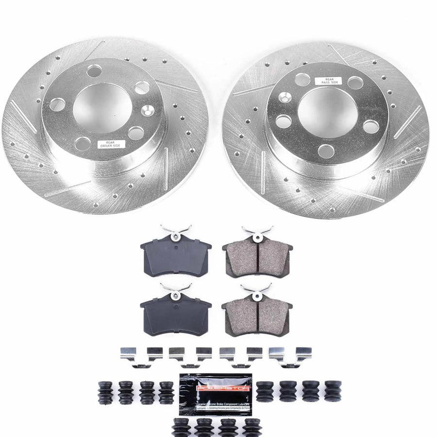 Power Stop K847 Z23 Carbon Fiber Brake Pads with Drilled & Slotted Brake Rotors Kit Rear