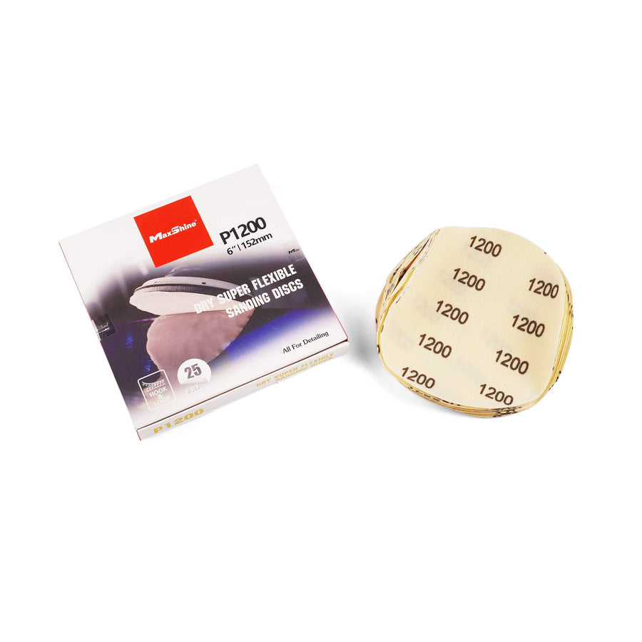 25-Pack Maxshine 6" Universal Sanding Discs – Sandpaper Assortment (1200 Grit) – High-Performance Hook & Loop Discs for Wet or Dry Sanding – Ideal for Automotive & Paint Preparation