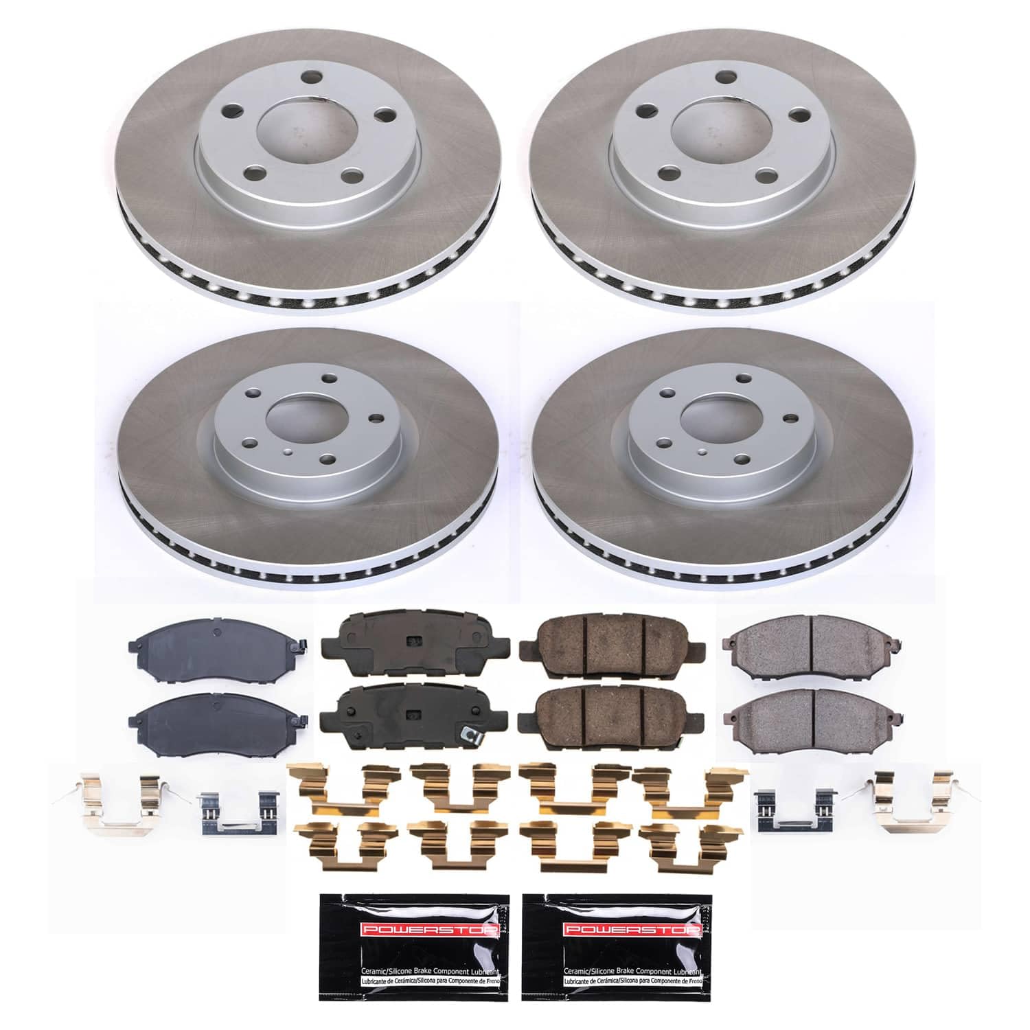 Power Stop SC9065 Brake Kit Front and Rear With Semi-Coated Brake Rotors and Ceramic Brake Pads & Hardware For INFINITI EX35 2009-2008, M35 2010, M45 2010, Nissan 370Z 2009 [Application Specific]