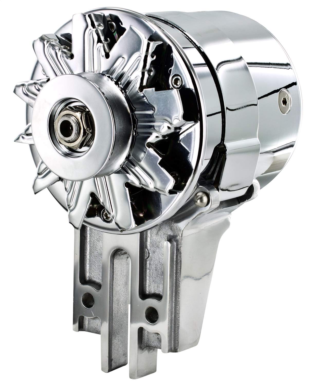 Chrome Powermaster 182023 Alternator (PowerGEN Flat Head Strap Mating '49-'53 90A 12V "Shorty")
