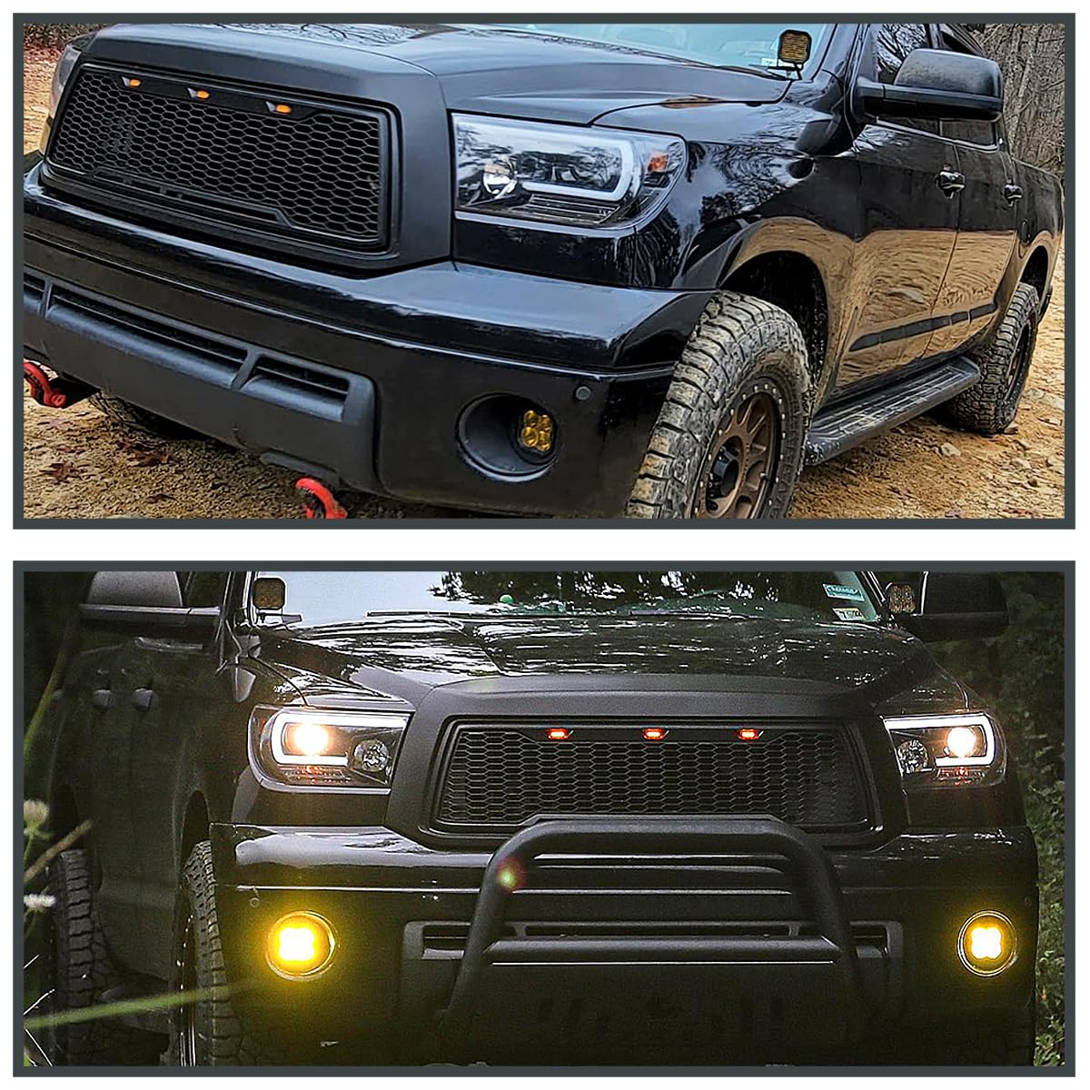 Jet Black SPEC-D TUNING Projector Headlights w/LED Light Bar Compatible with 2007-2013 Toyota Tundra, 2008-2017 Toyota Sequoia, Left + Right Pair Headlamps Assembly