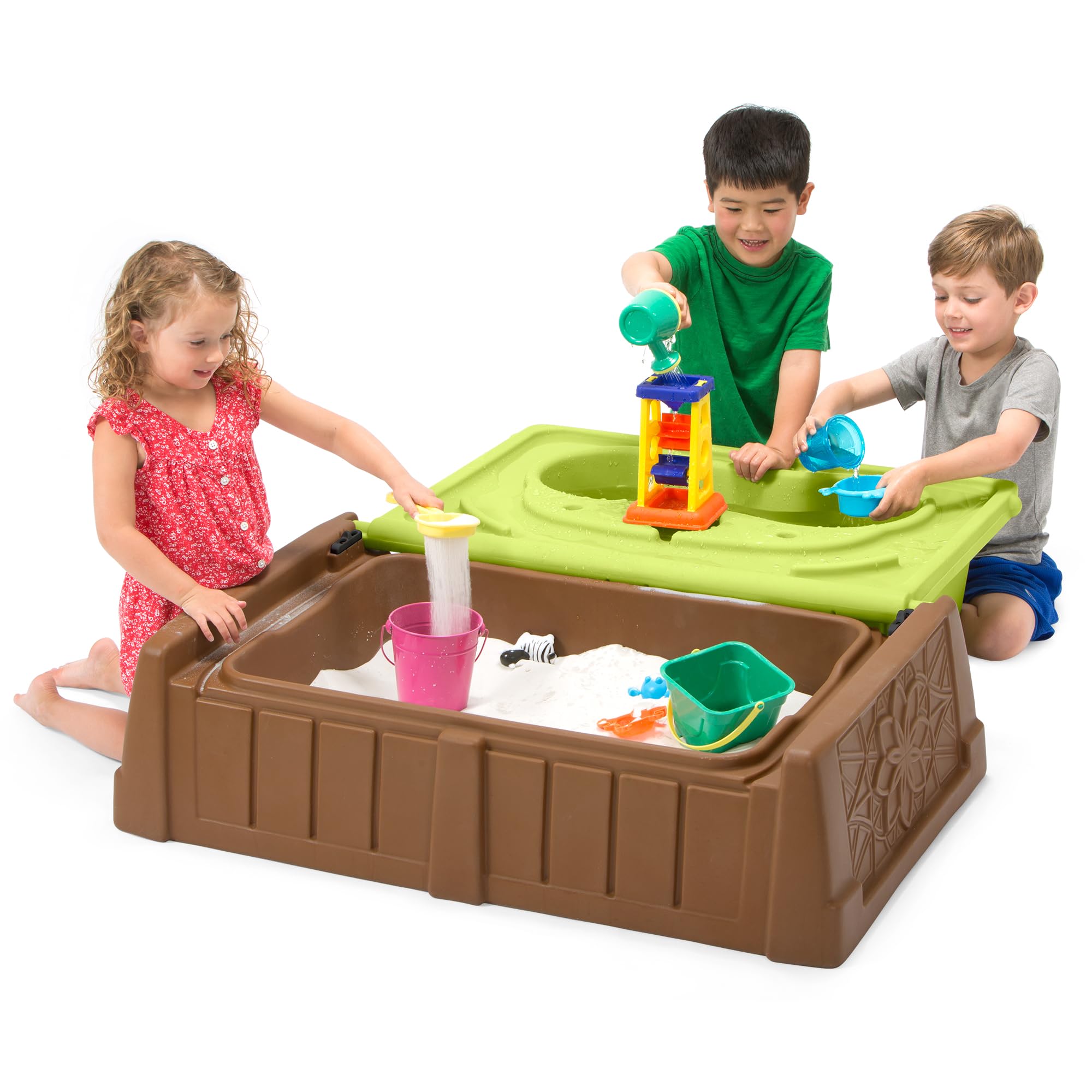 Simplay3 Kids Bench Sand and Water, 2-in-1 Sand and Water Table with Outdoor Storage, Tan
