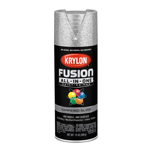 Krylon All-In-One Adhesive Hammered Finish Spray Paint for Use Indoor/Outdoor, 12 oz, Silver