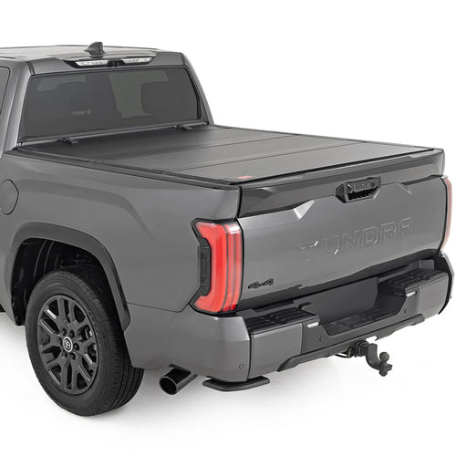 Rough Country Tonneau Cover Hard Tri-Fold for Toyota Tundra (2022-2026) - Aluminum Flip-Up Bed Cover, Fits 5'7 (65.6") Bed
