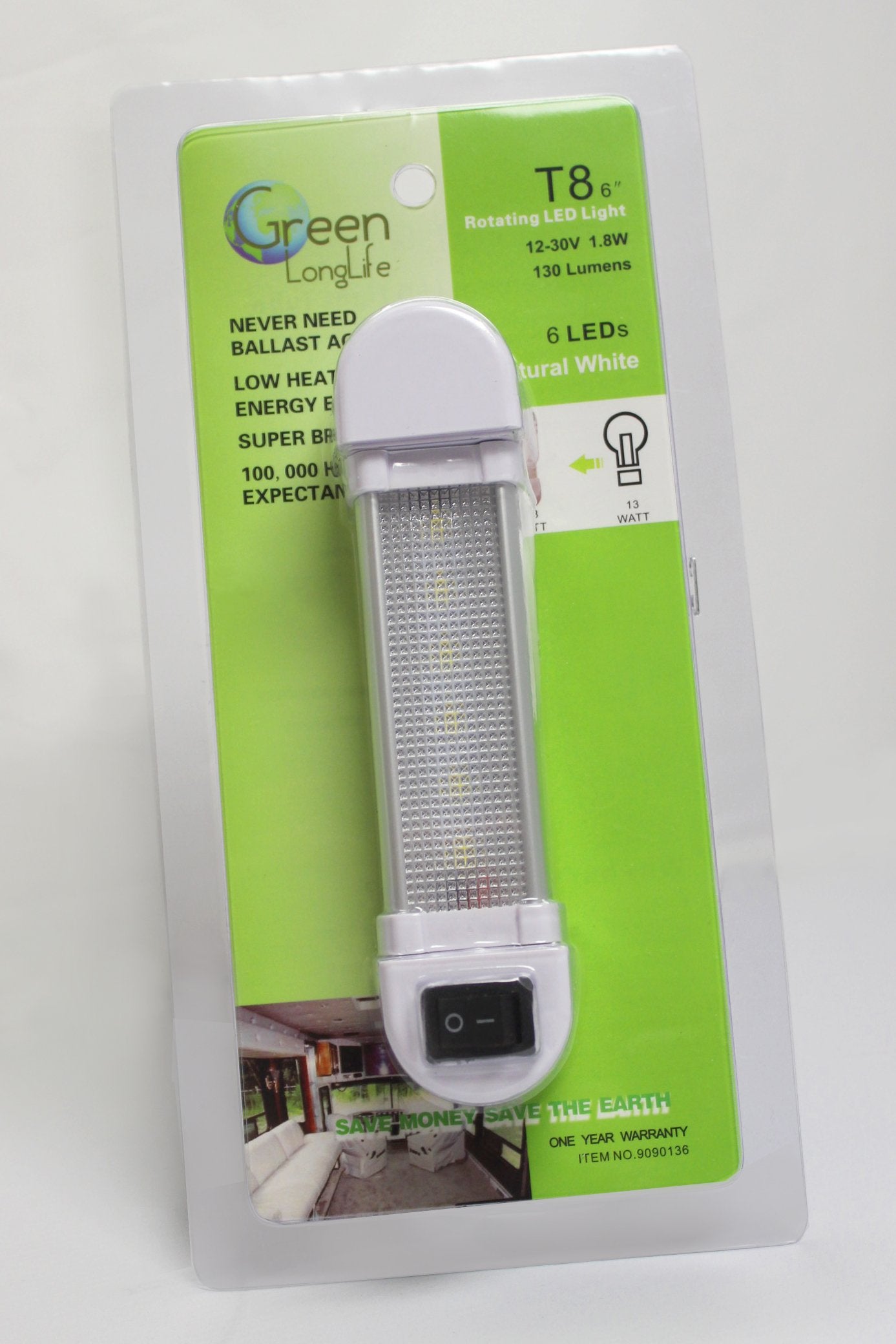 LongLife Ming's Mark 9090136 Green LED Aluminum Rotating Under Cabinet Light - 6-Inch