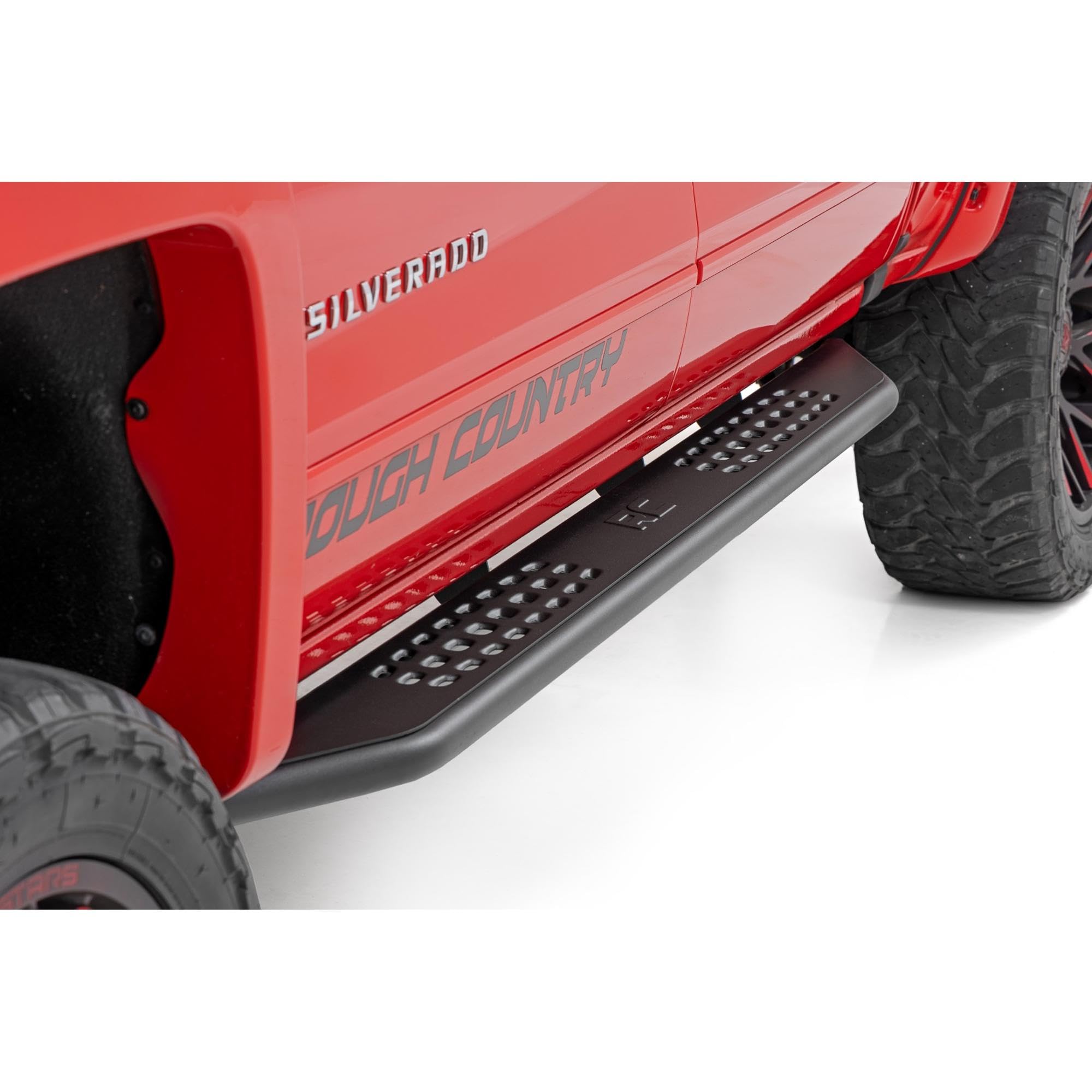 Rough Country Running Boards OV2 for Chevy Silverado & GMC Sierra 1500/2500HD/3500HD (2007-2019) Crew Cab - Contoured Side Step Bars, Easy Bolt-On Install