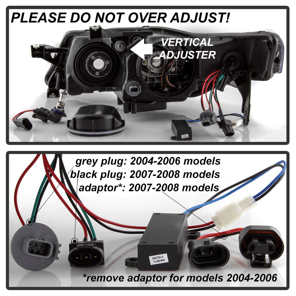 Acura TL 2004-2008 Spyder Xenon HID Models Projector Headlights - Light Tube DRL - Black