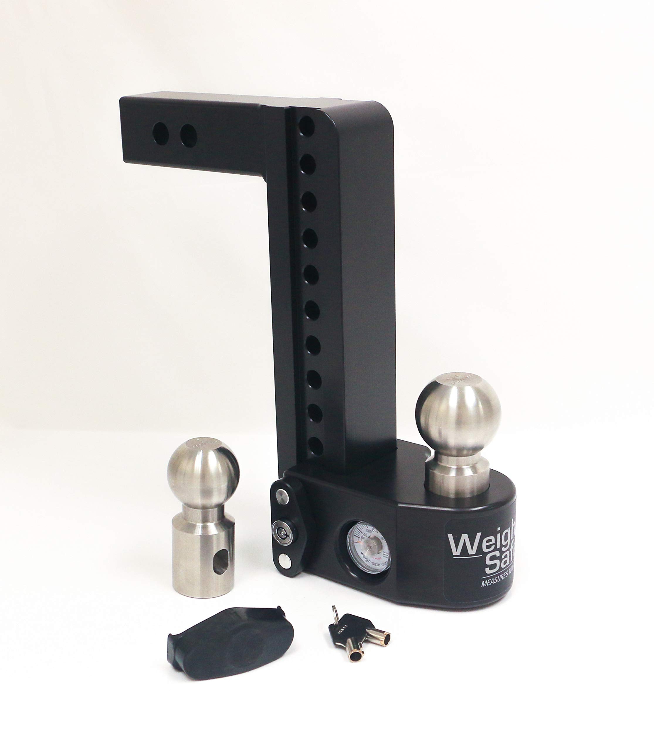 Weigh Safe 10" Drop Hitch WS102CERBLA 2" Receiver - Adjustable Aluminum Trailer Hitch Ball Mount w/Built-in Scale 2 Stainless Steel Balls (2"&2-5/16") Black CERAKOTE -Lifetime Gauge Warranty