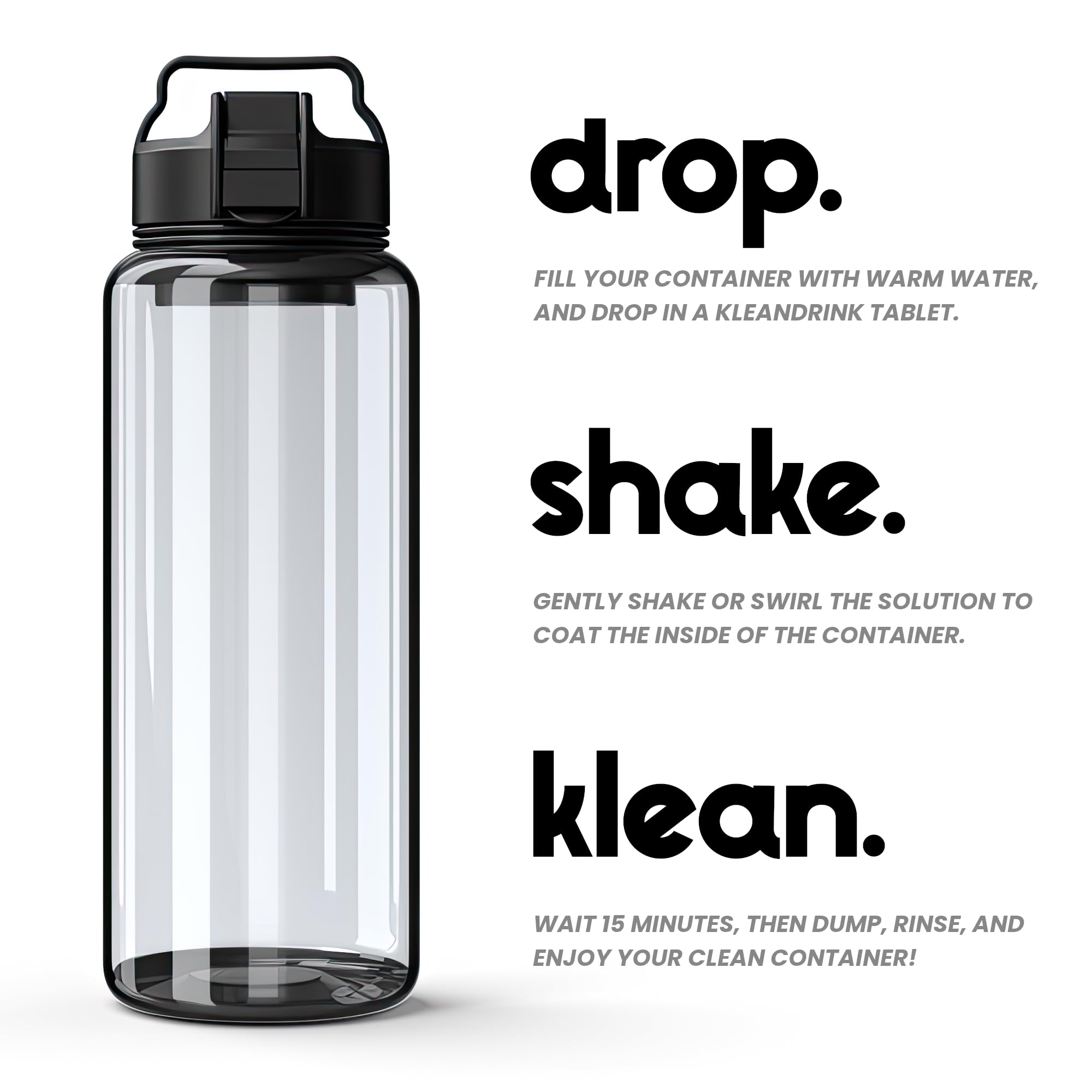 30 Kleandrink Cleaning Tablets – NSF Certified Safe, Eco-Friendly, Clean Stainless Steel, Insulated, Plastic and Reusable Water Bottles, Tumbler, Protein Shaker – Remove Odors and Stains, No Scrubbing