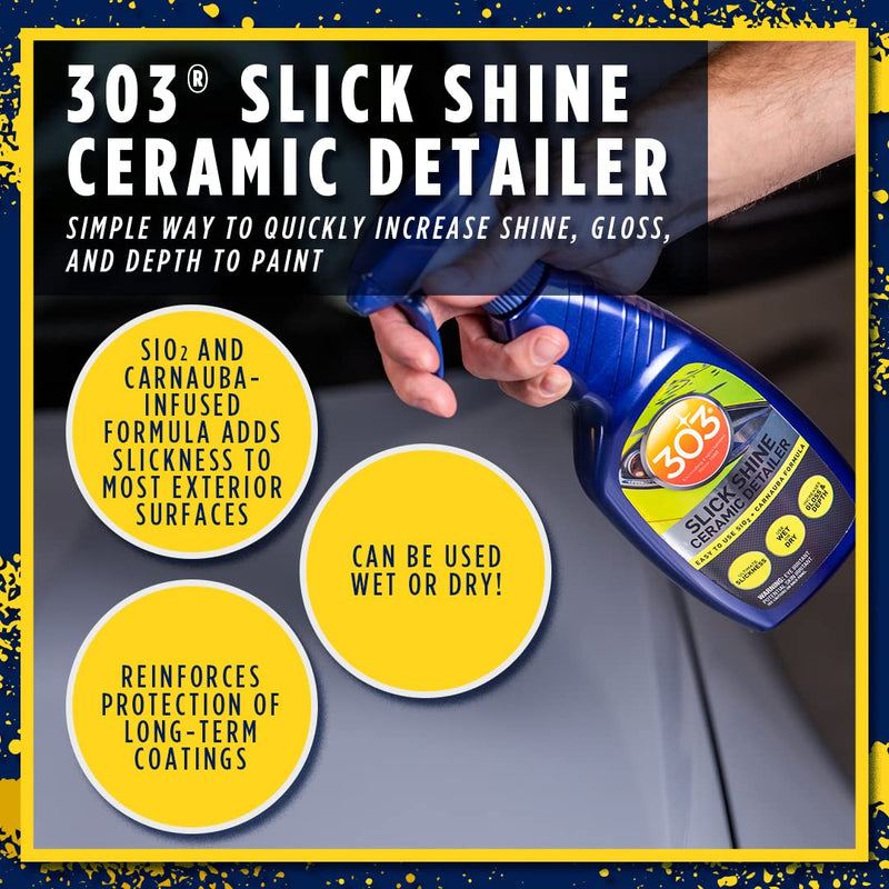 Slick Shine 303 Products (30265 Ceramic Detailer - SiO2 and Carnauba Infused Ceramic Coating - Premium Ceramic Detailing Spray - Increases Shine and Gloss - Works on Paint, Glass, and Wheels - 16Oz