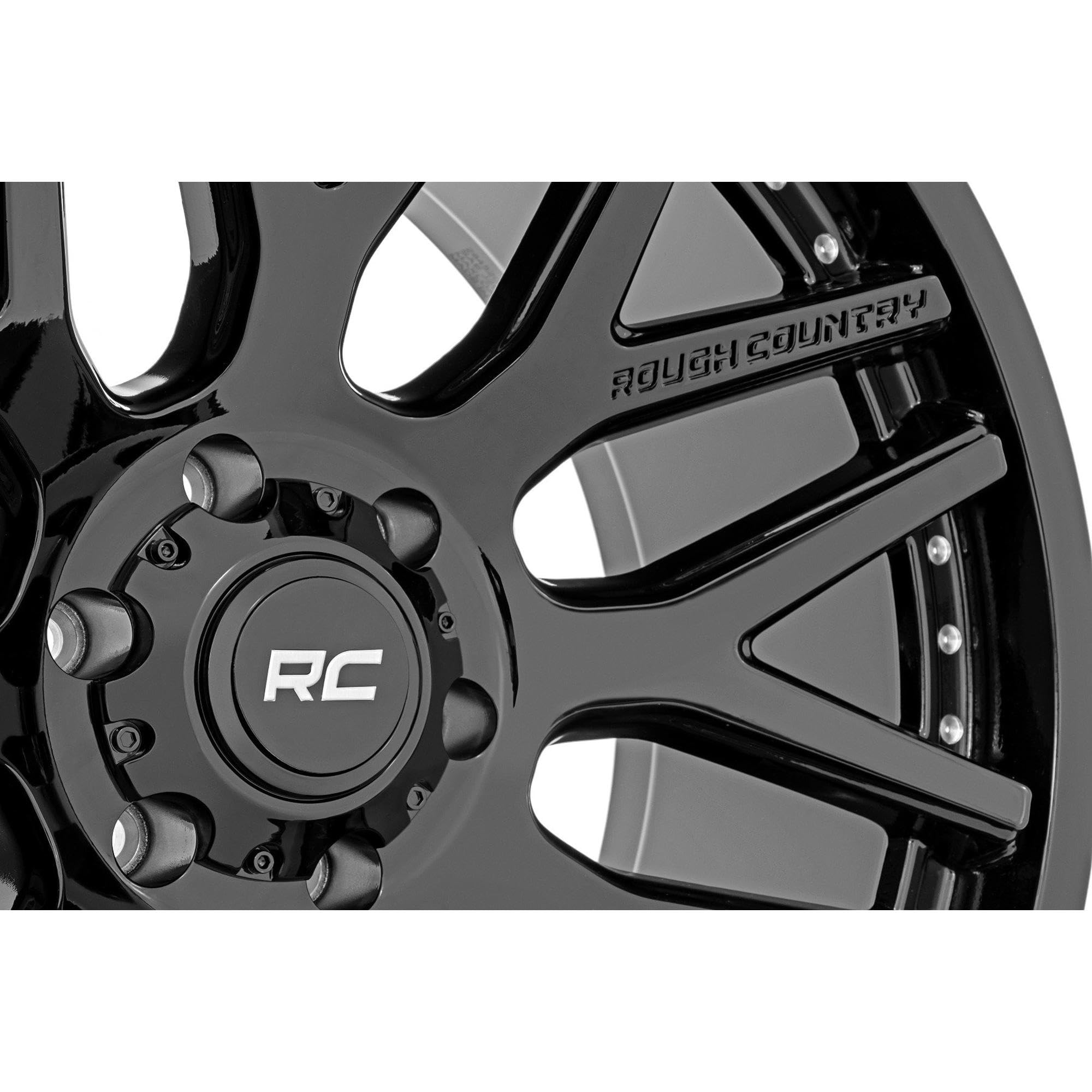20x10 Rough Country One-Piece Aluminum Wheel - 5x5" Bolt Pattern, 19mm Offset, Gloss Black for Jeeps, Trucks, SUV