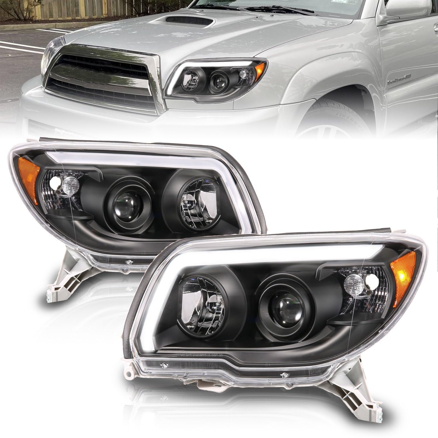 Plank Style ANZO Black LED Light Tube Projector Headlights