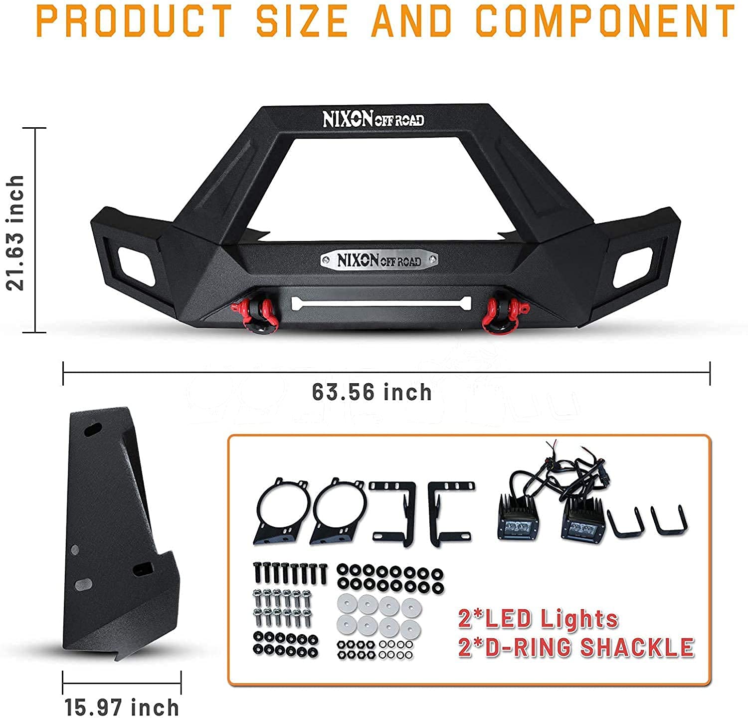 NIXON OFFROAD Front Bumper for Jeep Wrangler JK/JKU 2007-2018 2018-2026 JL/JLU 2019-2026 Gladiator JT Rock Crawler Off-Road Bumper W/Fog Light/Winch Plate Mounts & 2 LED Lights & 2 D-Ring Shackles
