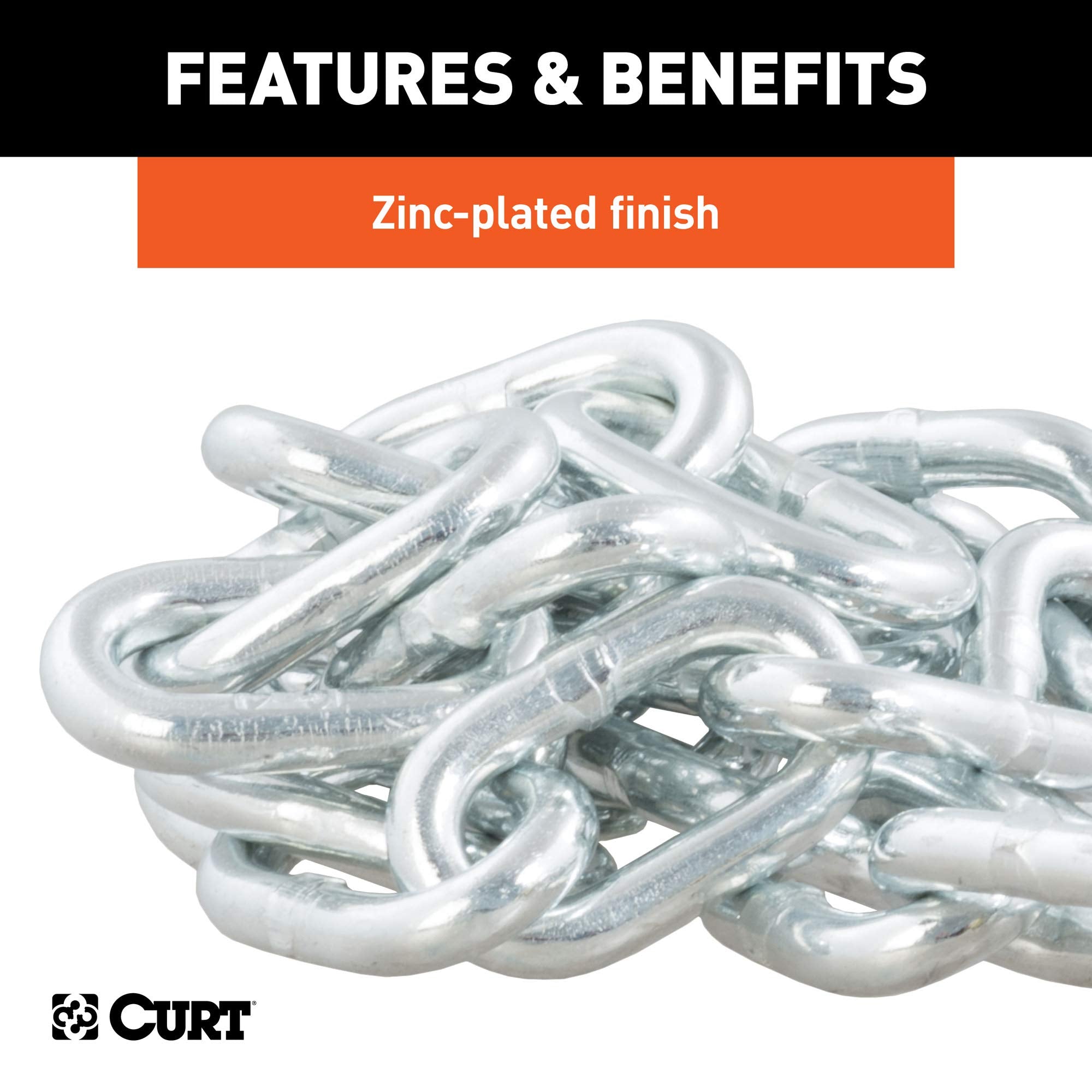 CURT 35-Inch Trailer Safety Chain with 1/4-In Clevis Snap Hook, 7,800 lbs Break Strength