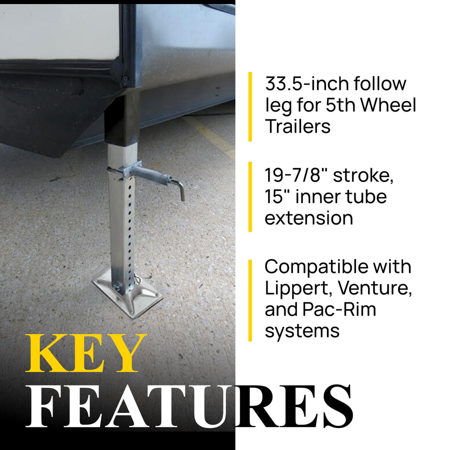 Stromberg Carlson Venture LG-177202 Lead Leg - 5th Wheel Landing Gear Replacement for RV, Camper & Trailer - Compatible with Lippert, Pac-Rim & Venture - Pin Included - Black, 33.5" Leg