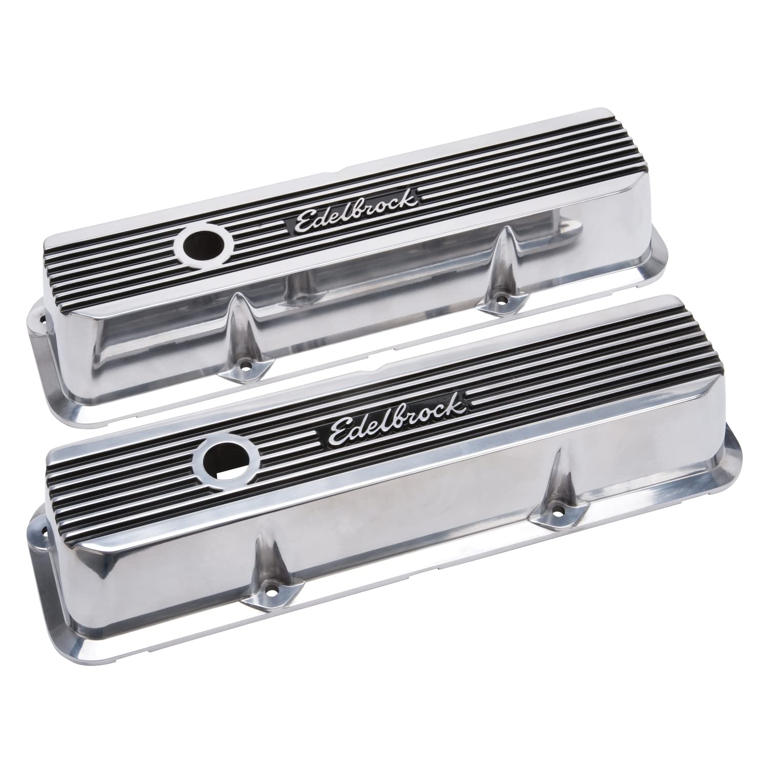 Elite II Series Edelbrock Valve Cover Polished Raised Fins 3.55 in. Overall Height