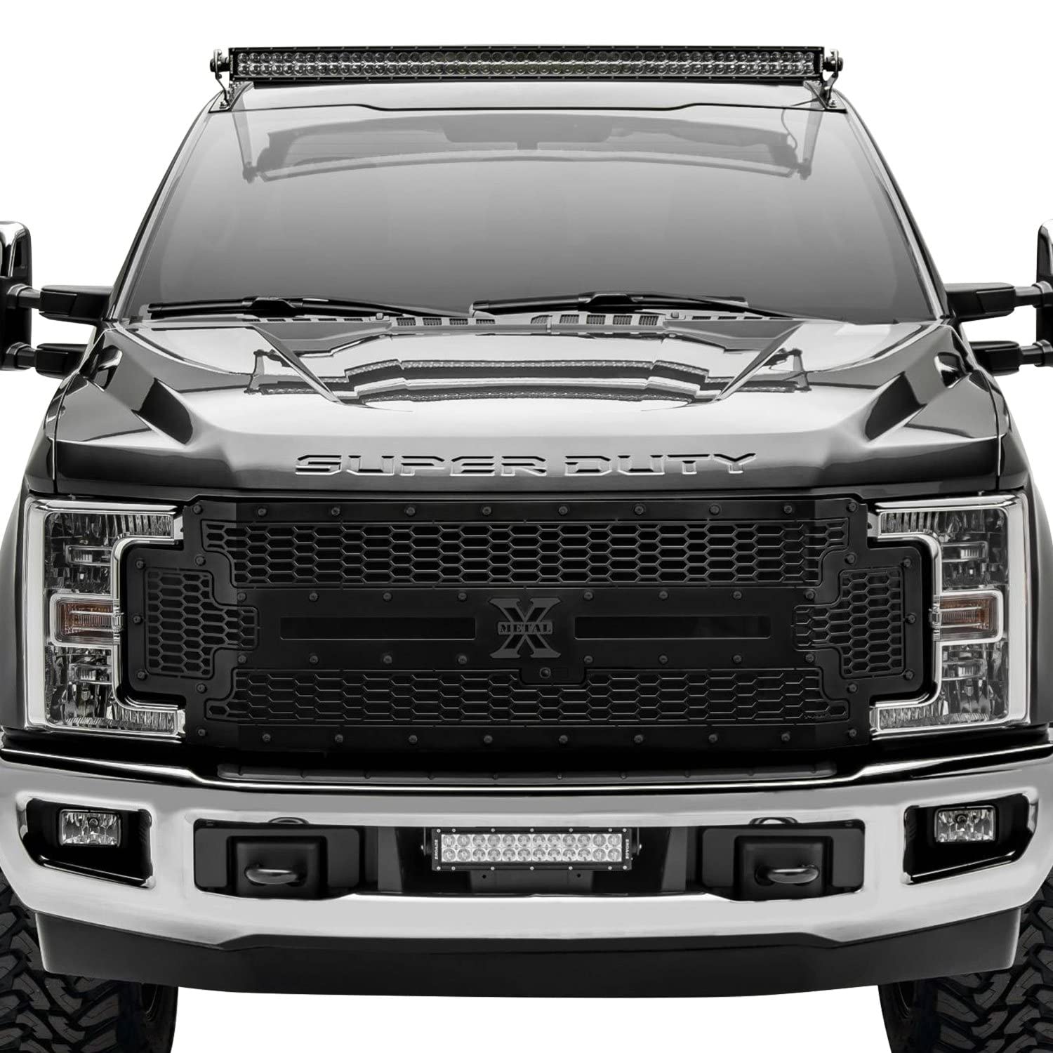 Stealth Laser X Grille, 2017-2019 Super Duty, Black, 1 Pc, Replacement, Black Studs, Fits Vehicles with Camera - PN #7715371-BR