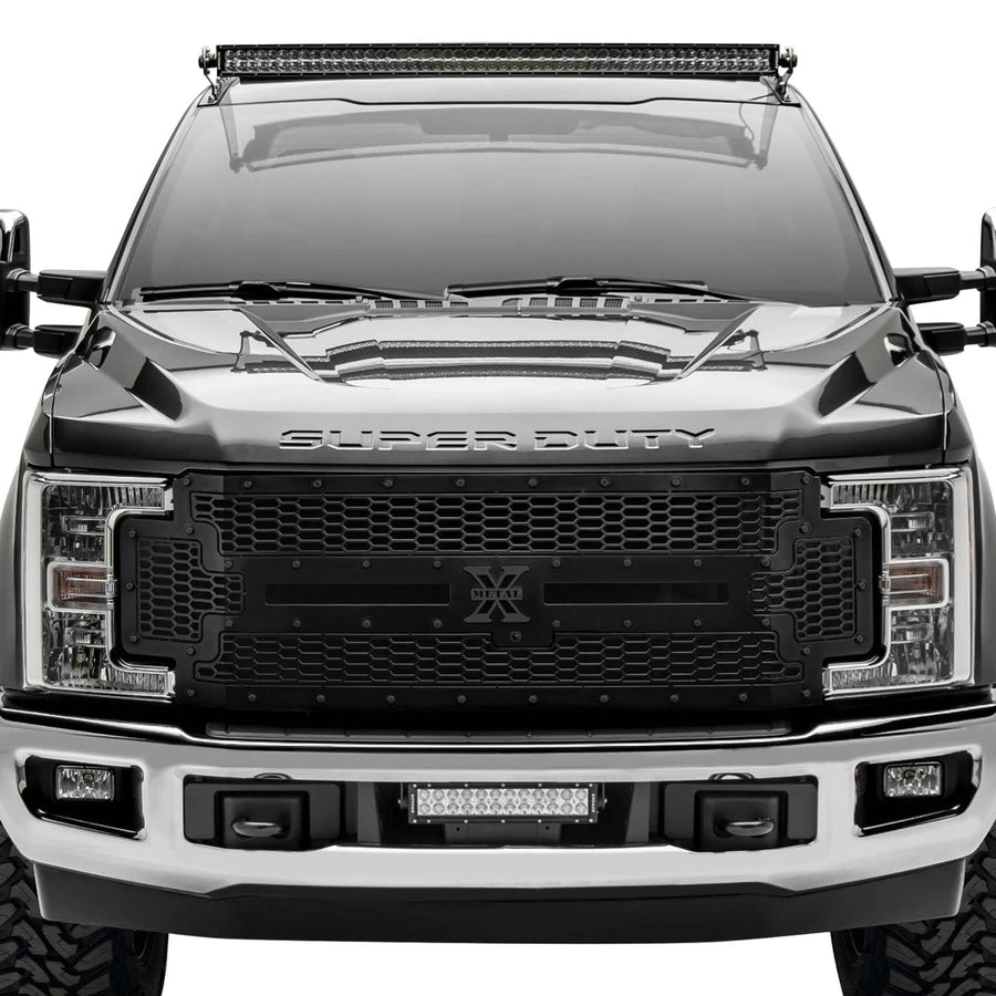 Stealth Laser X Grille, 2017-2019 Super Duty, Black, 1 Pc, Replacement, Black Studs, Fits Vehicles with Camera - PN #7715371-BR