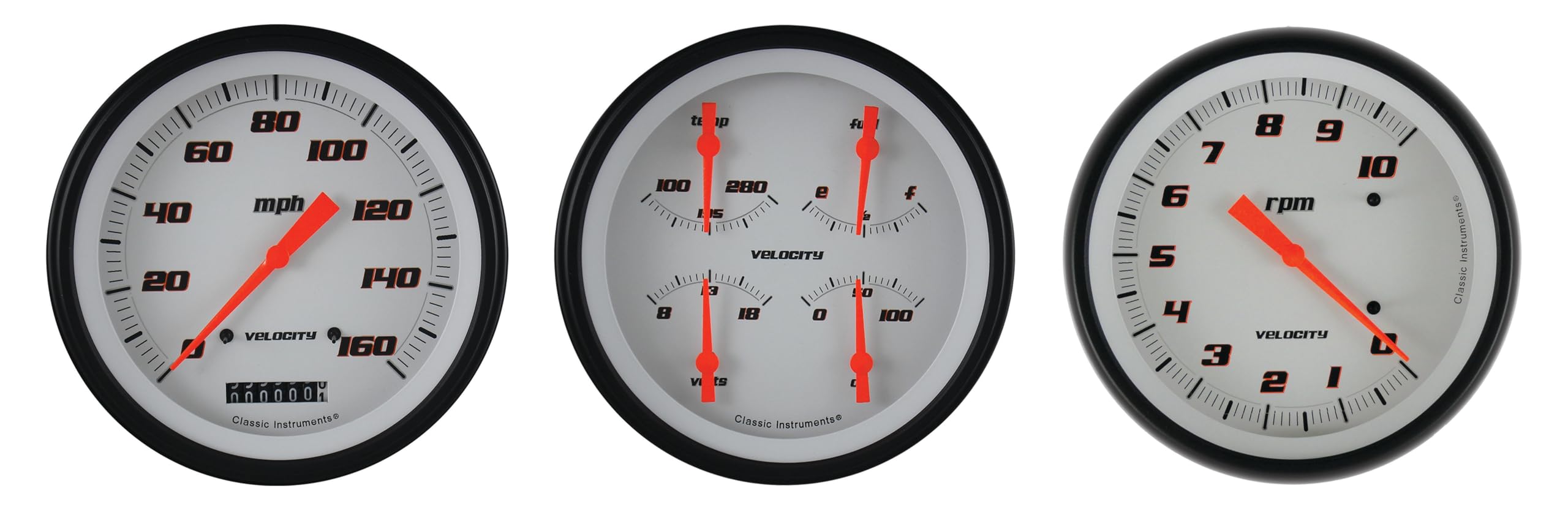 Velocity White Classic Instruments VS53WBLF Three Gauge Set