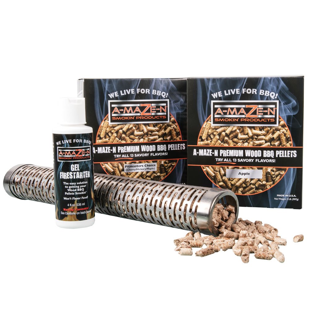 A-Maze-N 12" Oval Tube Smoker Combo Pack, 2lbs of Apple & Pitmaster Choice BBQ Pellets, Starter Gel