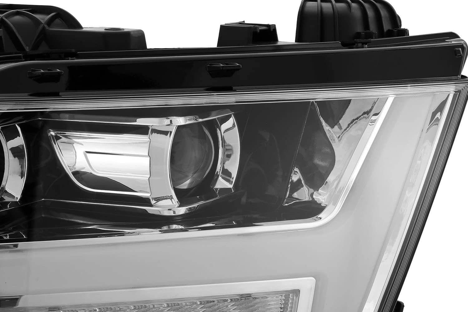 19-20 Dodge Ram 1500 AlphaRex LUXX LED Proj Headlights Plank Chrome w/Activ Light/Seq Signal/DRL