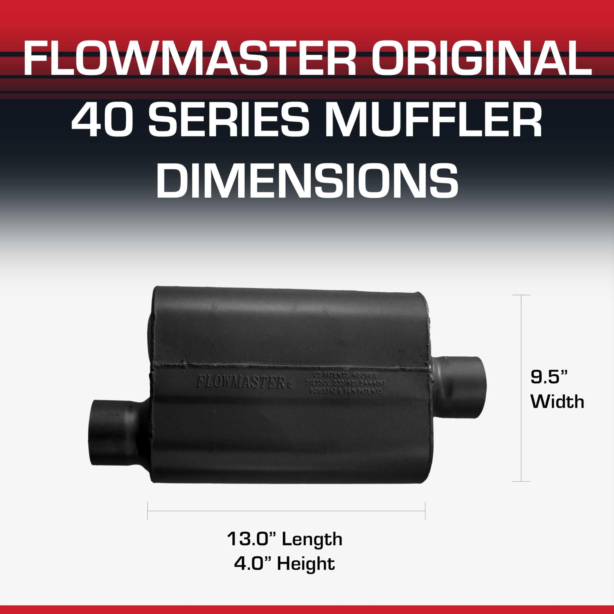40 Series Flowmaster Original Chambered Muffler – 2.50” Offset In / 2.50” Offset Out – Aggressive Sound – 16-Gauge Aluminized Steel – For Muscle Cars, Street Rods, Trucks, SUVs & Strip Builds (42543)