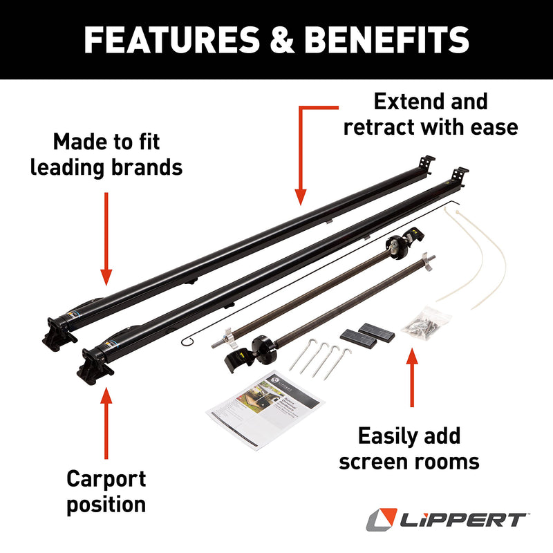 Solera Universal RV Awning Arms & Hardware Kit - 81"-96" Tall, Classic Black