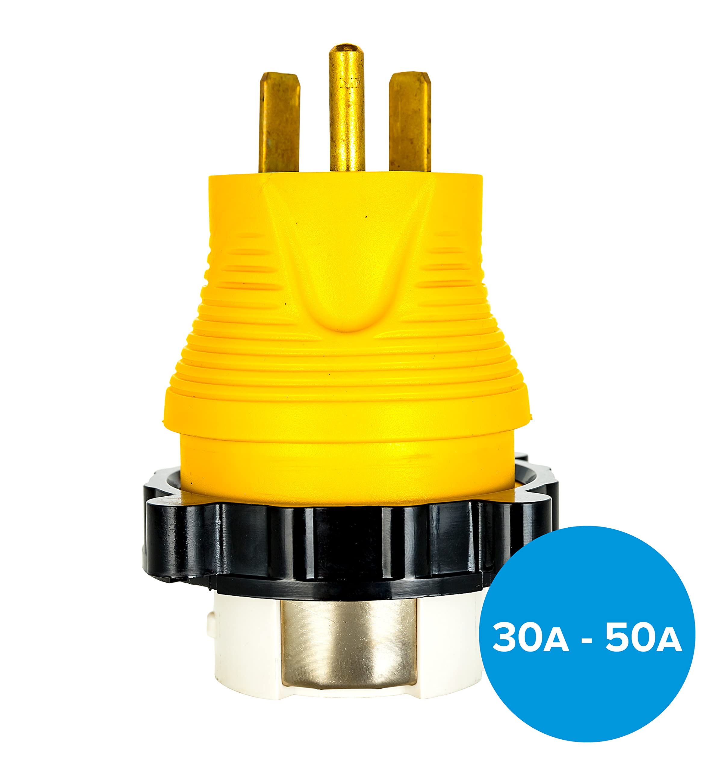 Camco 30A-50A Power Grip RV Locking Adapter | Compatible with 50-Amp Locking Plugs | Weatherproof Connection | 125 Volt / 3750 Watt (55643)