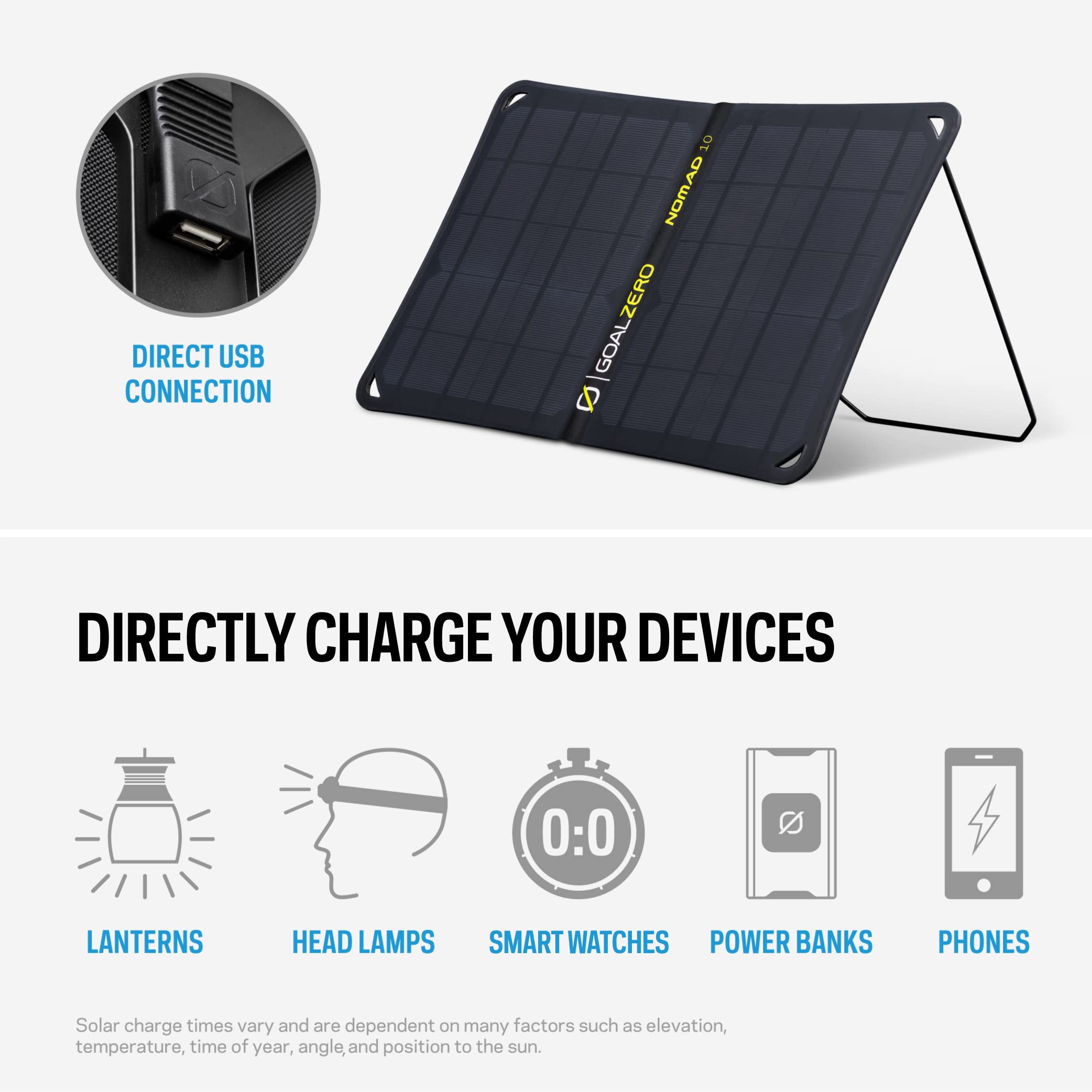 Goal Zero 10 Nomad, Foldable Monocrystalline 10 Watt Solar Panel with USB Port, Portable Solar Panel Backpacking, Hiking and Travel. Lightweight Backpack Solar Panel Charger with Adjustable Kickstand