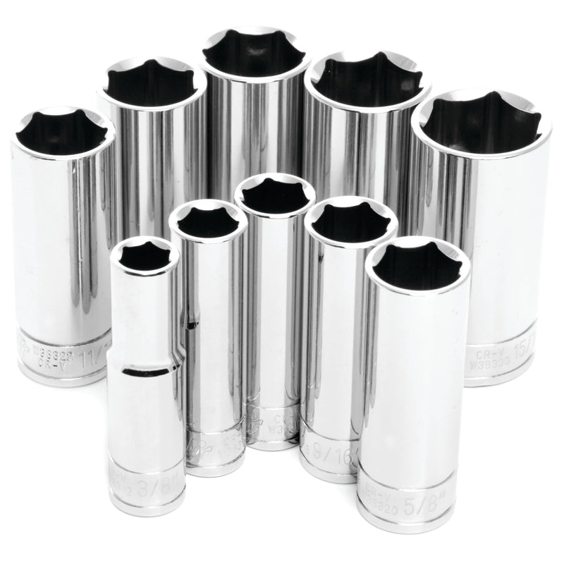 W38300 Performance Tool 3/8-Inch Drive 10-Piece SAE Deep Socket Set