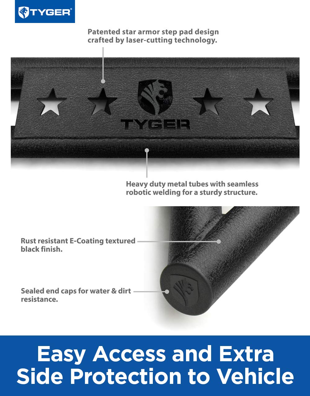 Tyger Auto Star Armor Side Step Rails Compatible with 1999-2016 Ford F-250 F-350 Super Duty | Supercab | TG-AM2F20298, Nerf Bars Running Boards, Textured Black