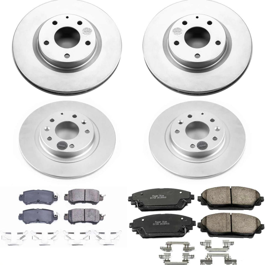Power Stop Front and Rear CRK7607 Coated Brake Rotors and Z17 Ceramic Brake Pads Kit For Mazda CX-3 2016-2018 [Model Specific]