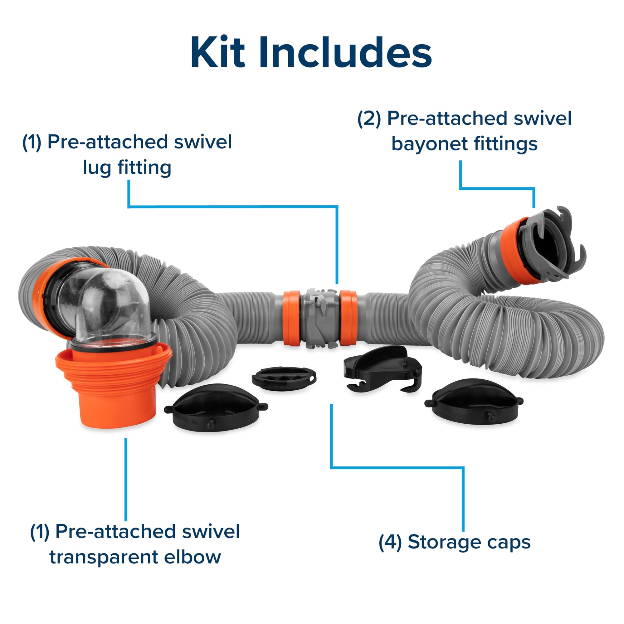 Camco 20-Ft Rhino X Camper/RV Sewer Hose Kit - (2) 10-Ft Heavy Duty RV Septic Hoses - Designed to Hold Shape & Stay in-Place - Includes 4-in-1 RV Adapter & 360° Swivel RV Sewer Hose Fittings (39390)
