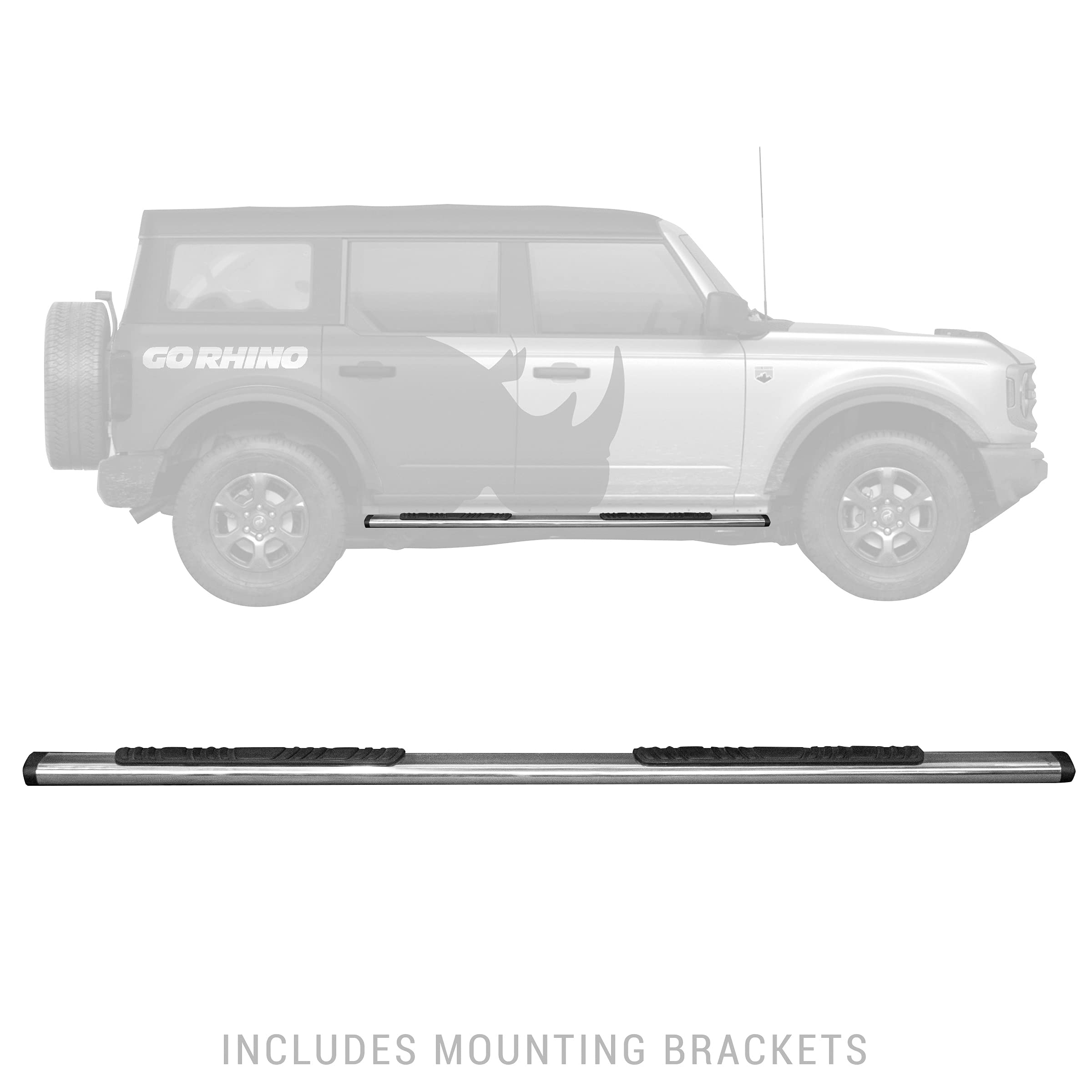 5" OE Xtreme Go Rhino Low Profile Sidesteps & Brackets | Stainless Steel, Polished | 685412971PS | Fits 2021-2025 Ford Bronco 2-Door (Excludes Bronco Sport)