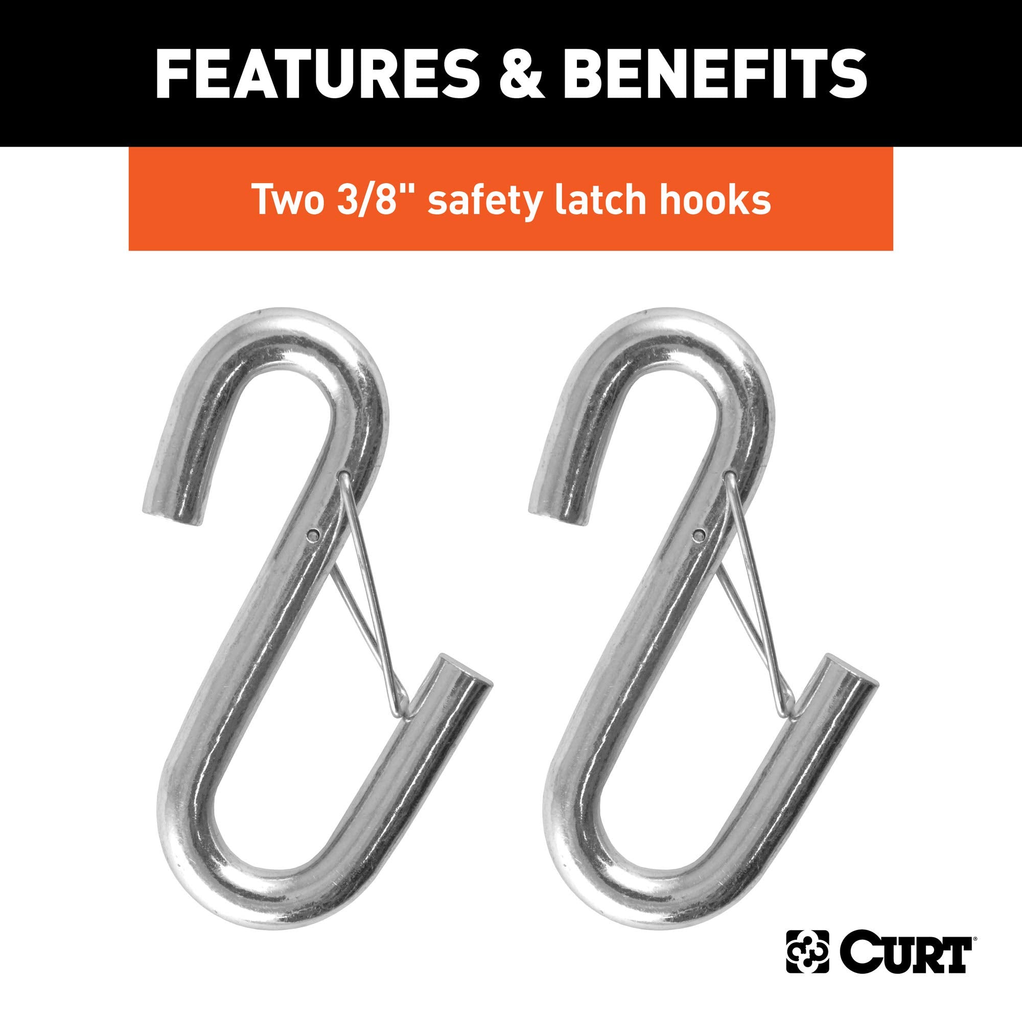 CURT 80136 Trailer Safety Cables, 43-7/8-Inch Vinyl-Coated, 3/8-In Snap Hooks, 2-Pack, 3,500 lbs Break Strength