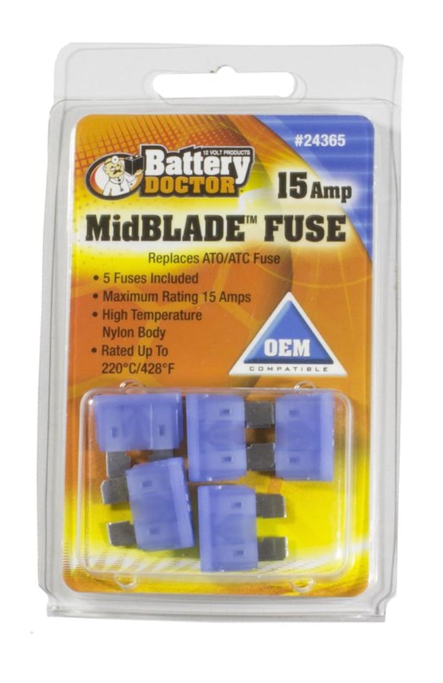 Battery Doctor WirthCo 24365 15 Amp MidBlade Fuse, 5 Pack