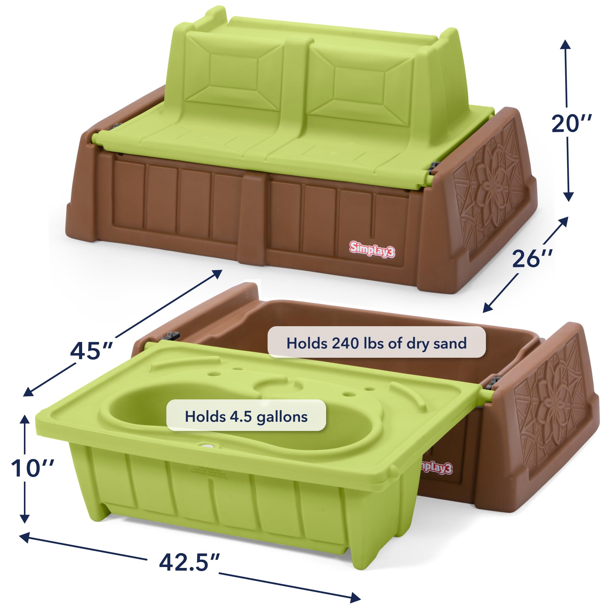 Simplay3 Kids Bench Sand and Water, 2-in-1 Sand and Water Table with Outdoor Storage, Tan