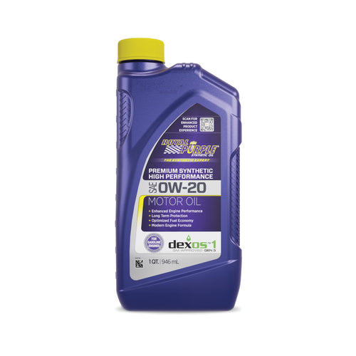 API-Licensed Heavy Duty SAE 0W-20 Royal Purple High Performance Synthetic Motor Oil - 1 Quart, (Case of 6)