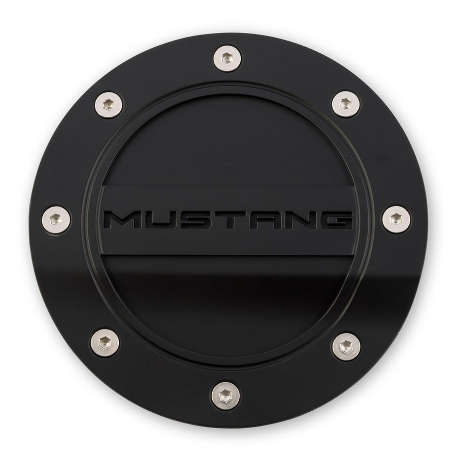 Fuel Door Comp Series Black with Mustang Logo Drake Muscle Cars FR3Z-6640526-MA