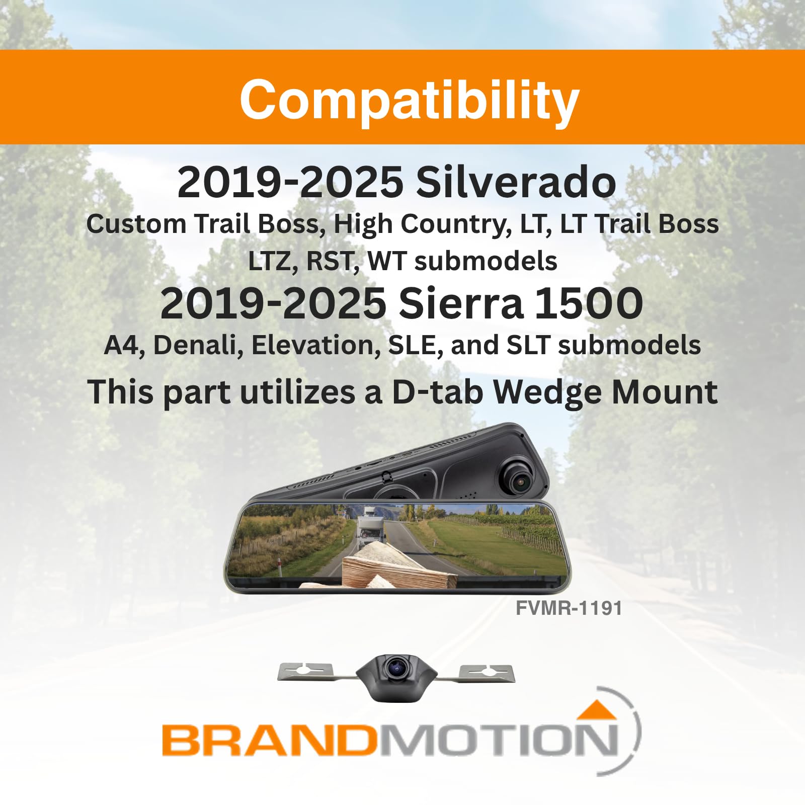 FullVUE Mirror Vision System Brandmotion FVMR-1191 fits 2019-2025 Silverado Sierra 1500 | Retains Standard Mirror Functionality with One Touch | Full Touchscreen for Easy Adjustments | Night Vision
