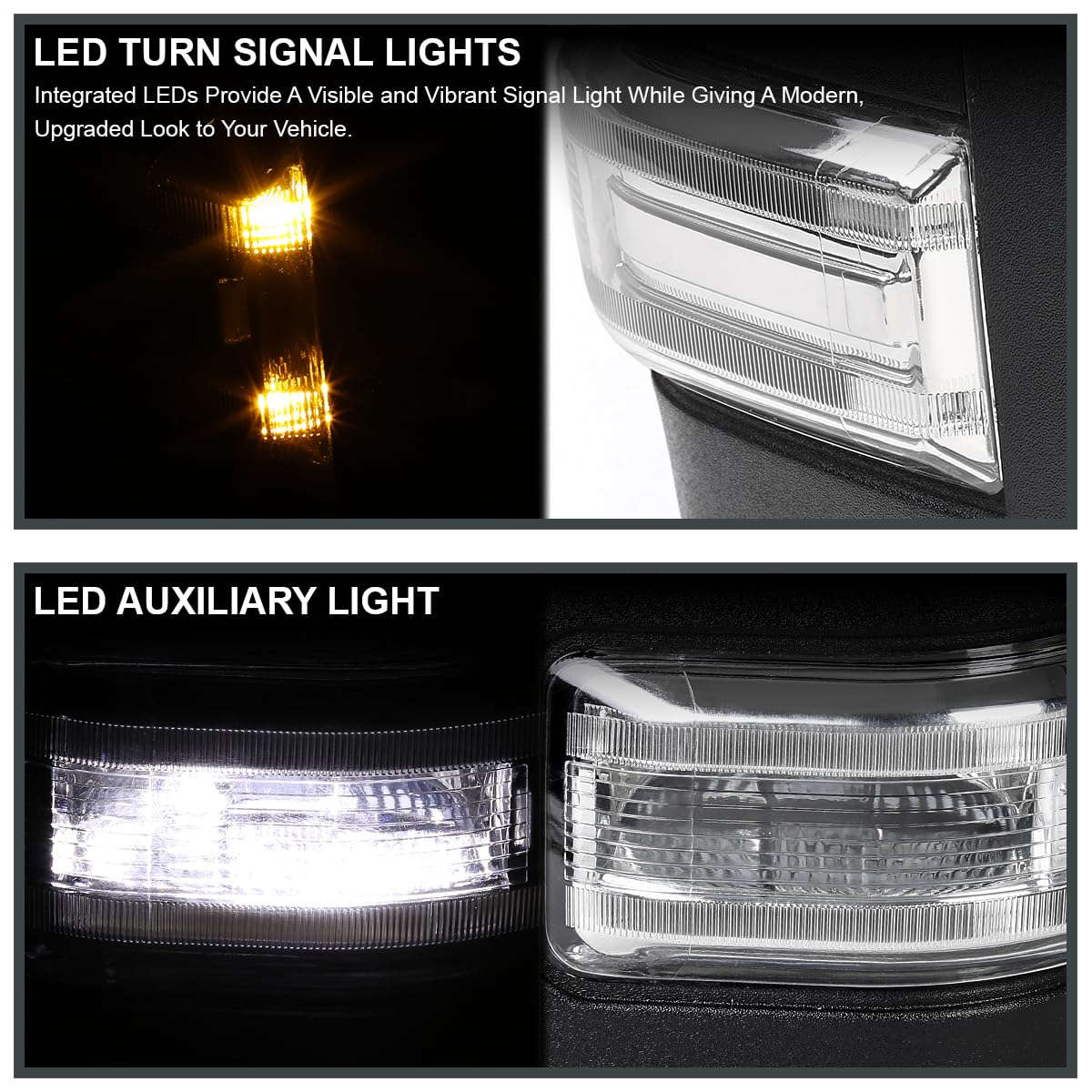 Spec-D Tuning Power Chrome Heated Tow Mirrors+LED Signal+Puddle 22Pin & 8Pin Compatible with 2015-2020 Ford F150 Left + Right Pair