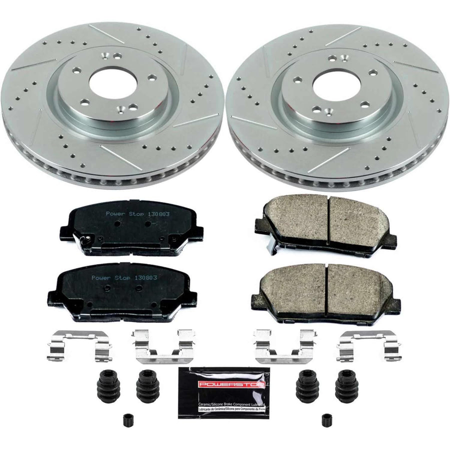 Power Stop K6324 Z23 Carbon Fiber Brake Pads with Drilled & Slotted Brake Rotors Kit For Kia Optima 2011-2015 [Model Specific]