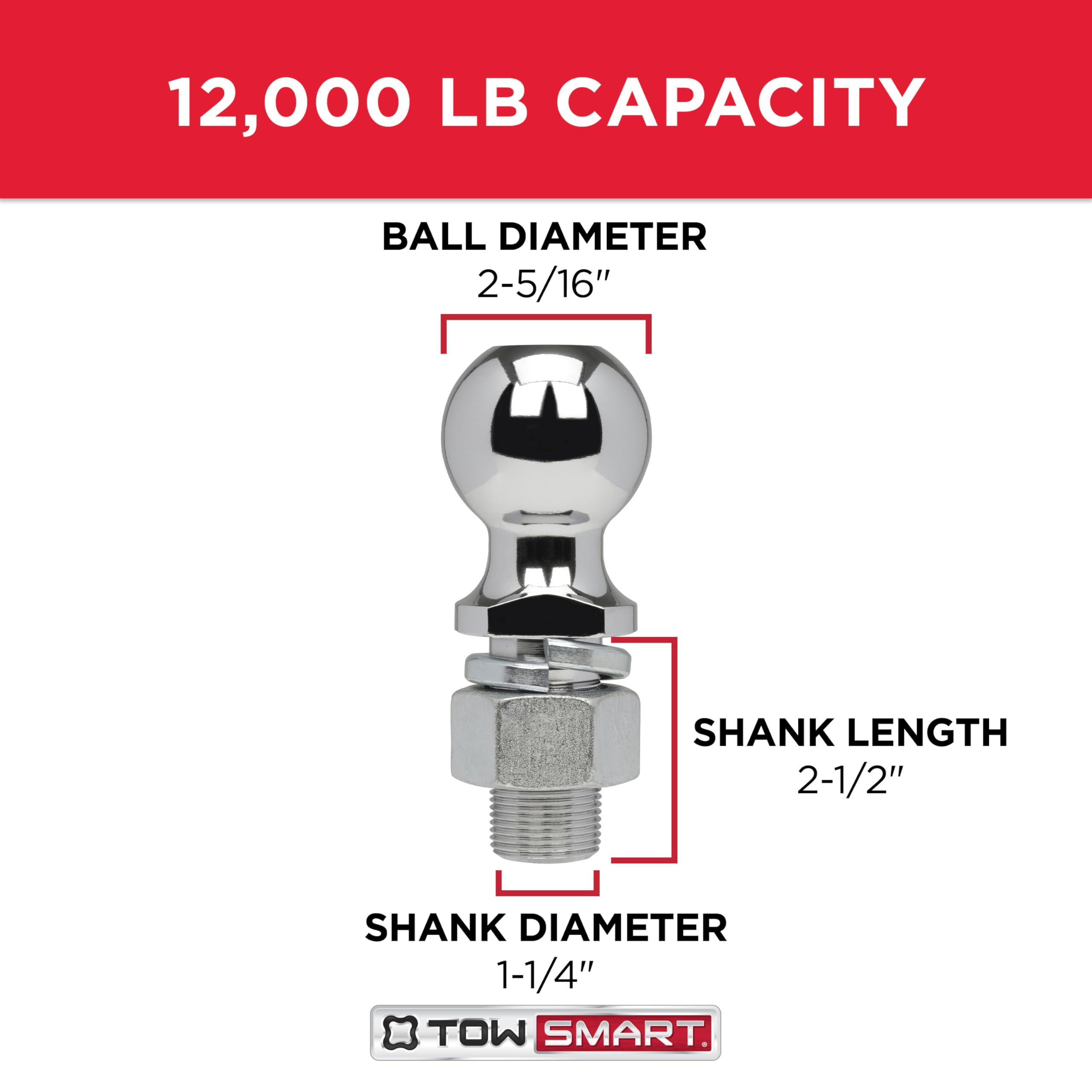 Class IV TOWSMART Chrome Trailer Hitch Ball, 12,000 lb., 2-5/16 in. Ball Diameter, 1-1/4 in. x 2-1/2 in. Shank