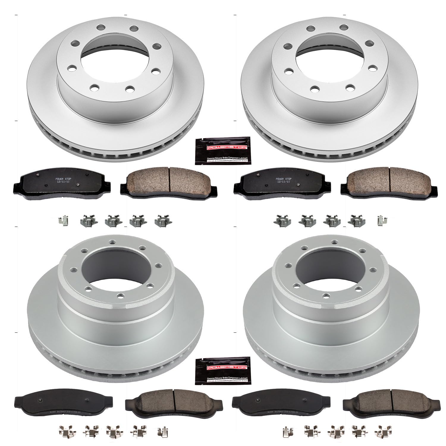 Power Stop CRK5576 Brake Rotor Coated & Ceramic Brake Pads- front & rear For Ford F-350 Super Duty 2011 [Model Specific]